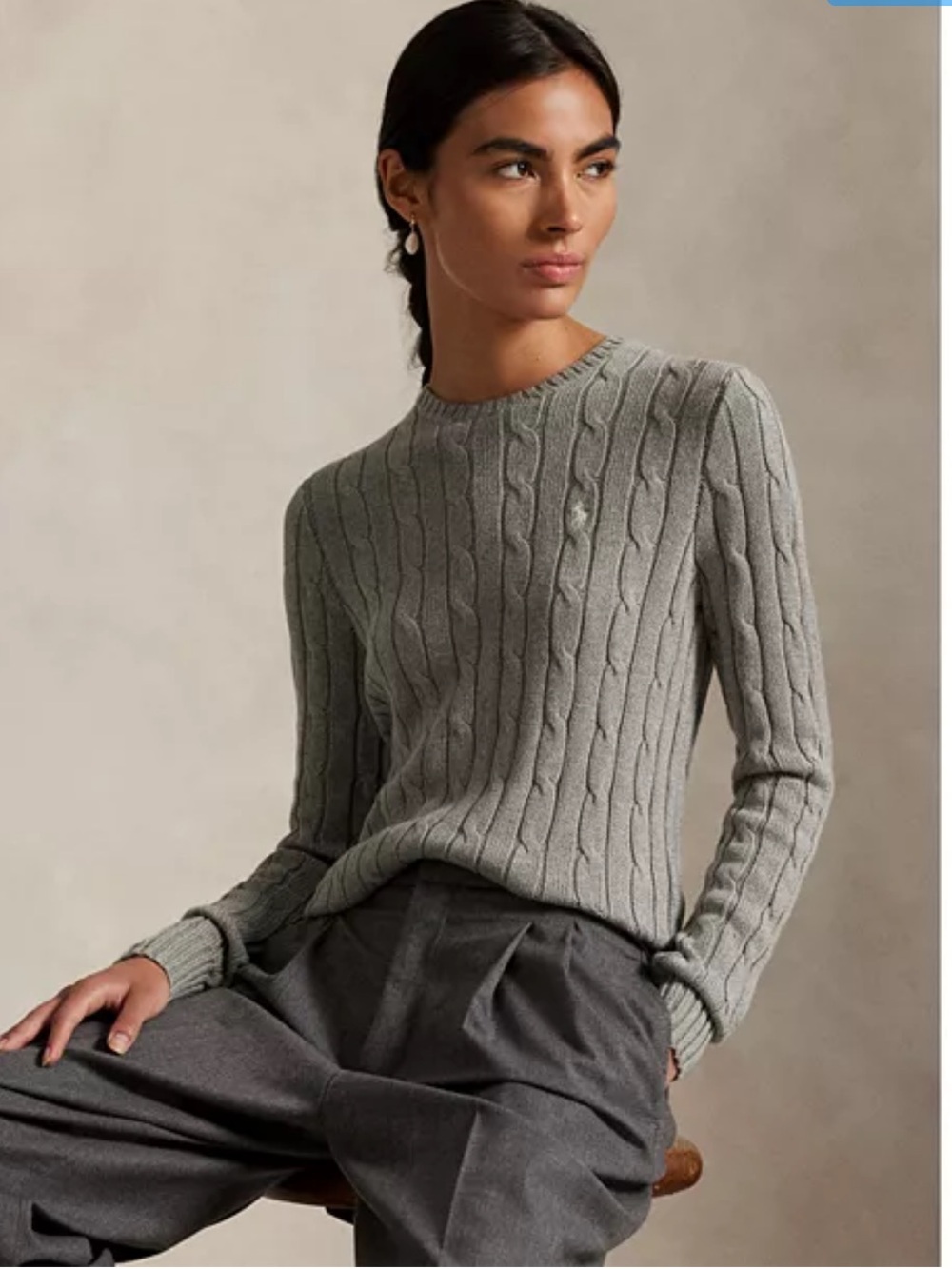 Polo by Ralph Lauren Gray Cable-Knit Crewneck Sweater Cotton GUC Size Small